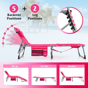 5-position Outdoor Folding Chaise Lounge Chair-Rose Red