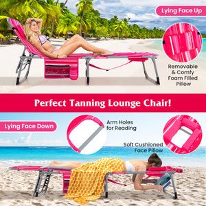 5-position Outdoor Folding Chaise Lounge Chair-Rose Red