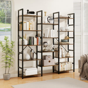 5-tier Triple Wide Heavy-duty Metal Frame Industrial Bookshelf-Rustic Brown