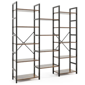 5-tier Triple Wide Heavy-duty Metal Frame Industrial Bookshelf-Rustic Brown