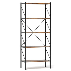 5-Tier Bookshelf with Open Shelves and Heavy Duty Metal Frame-Rustic Brown