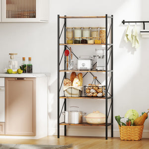 5-Tier Bookshelf with Open Shelves and Heavy Duty Metal Frame-Rustic Brown