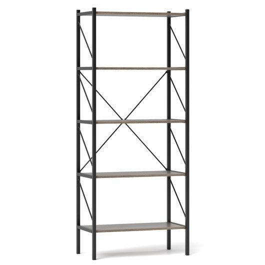 5-Tier Bookshelf with Open Shelves and Heavy Duty Metal Frame-Gray
