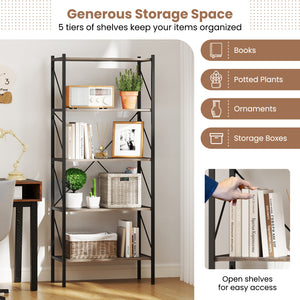 5-Tier Bookshelf with Open Shelves and Heavy Duty Metal Frame-Gray