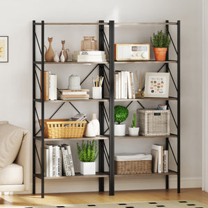 5-Tier Bookshelf with Open Shelves and Heavy Duty Metal Frame-Gray