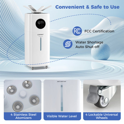 5.5Gal Humidifier with 360 ° Nozzles and Wheels for Large Room-White
