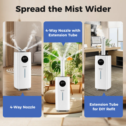 5.5Gal Humidifier with 360 ° Nozzles and Wheels for Large Room-White