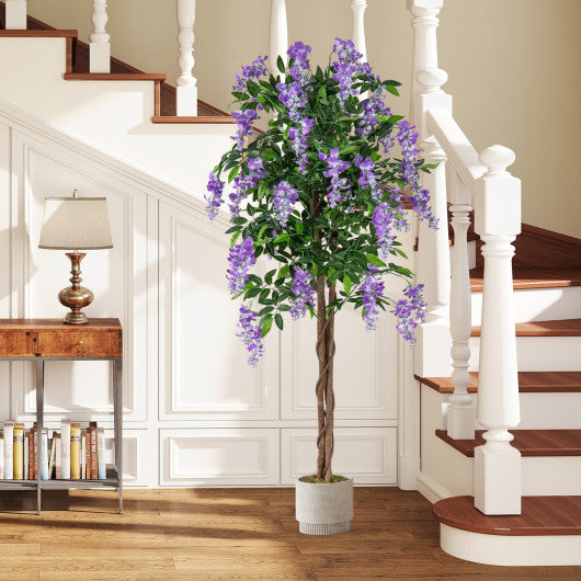 5.5 FT Faux Wisteria Plant in Nursery Pot with Blooming Flowers-Purple