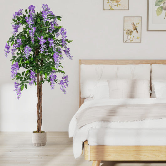 5.5 FT Faux Wisteria Plant in Nursery Pot with Blooming Flowers-Purple