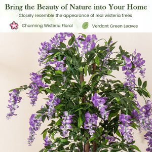 5.5 FT Faux Wisteria Plant in Nursery Pot with Blooming Flowers-Purple