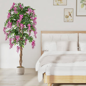 5.5 FT Faux Wisteria Plant in Nursery Pot with Blooming Flowers-Rose Red