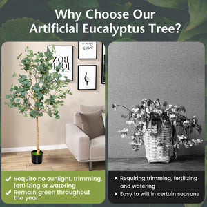 5.5 Feet Artificial Eucalyptus Tree with 517 Silver Dollar Leaves-2 Pack