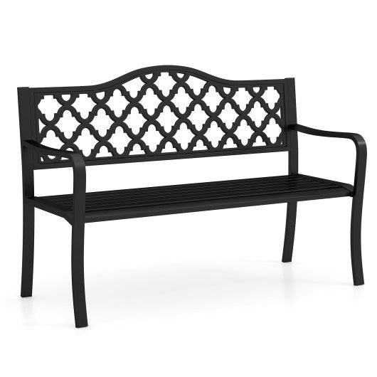 50.5 Inch Patio Bench with Curved Armrests for 2-3 People-Black