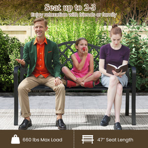 50.5 Inch Patio Bench with Curved Armrests for 2-3 People-Black