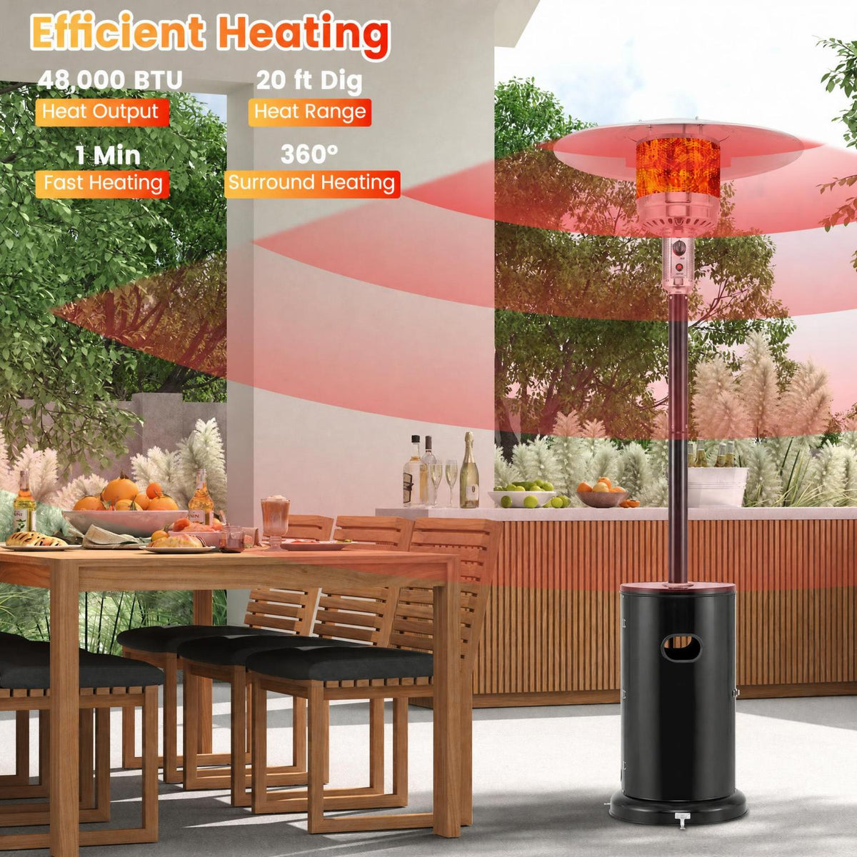 50000 BTU Propane Patio Heater with Round Table Design-Black