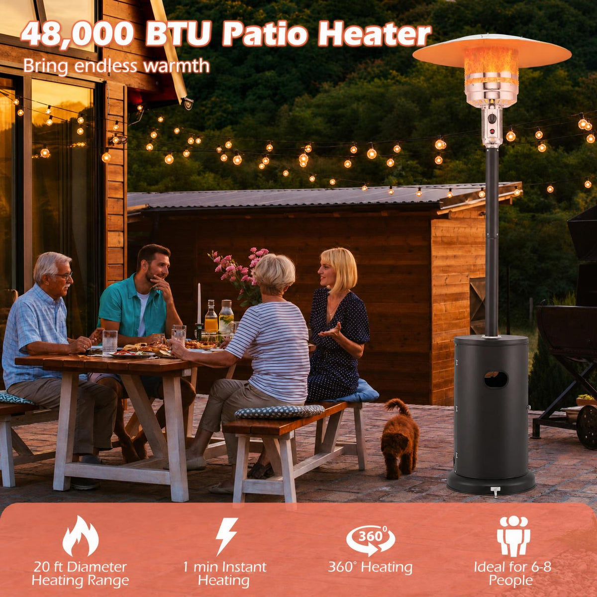 50000 BTU Propane Patio Heater with Round Table Design-Black