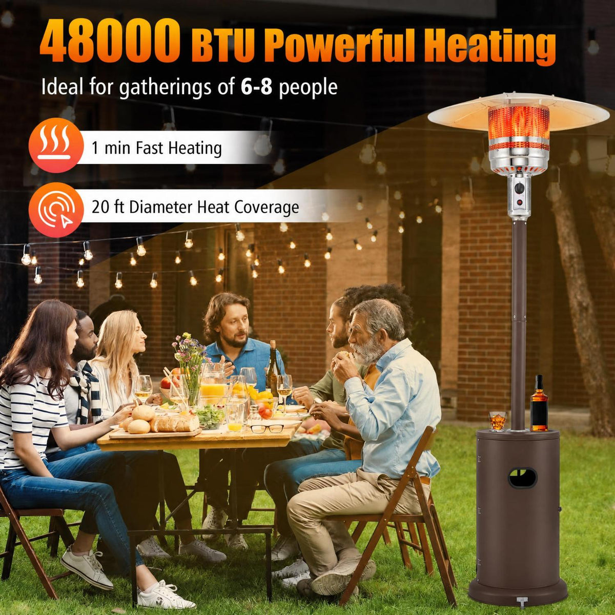 50000 BTU Propane Patio Heater with Round Table Design-Brown