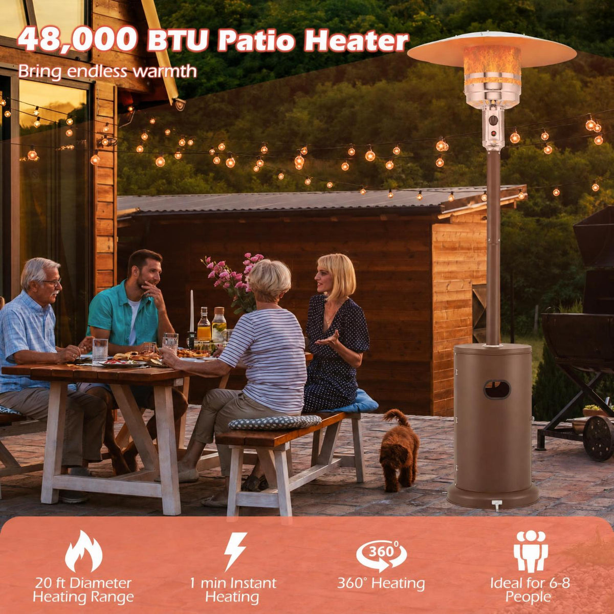 50000 BTU Propane Patio Heater with Round Table Design-Brown