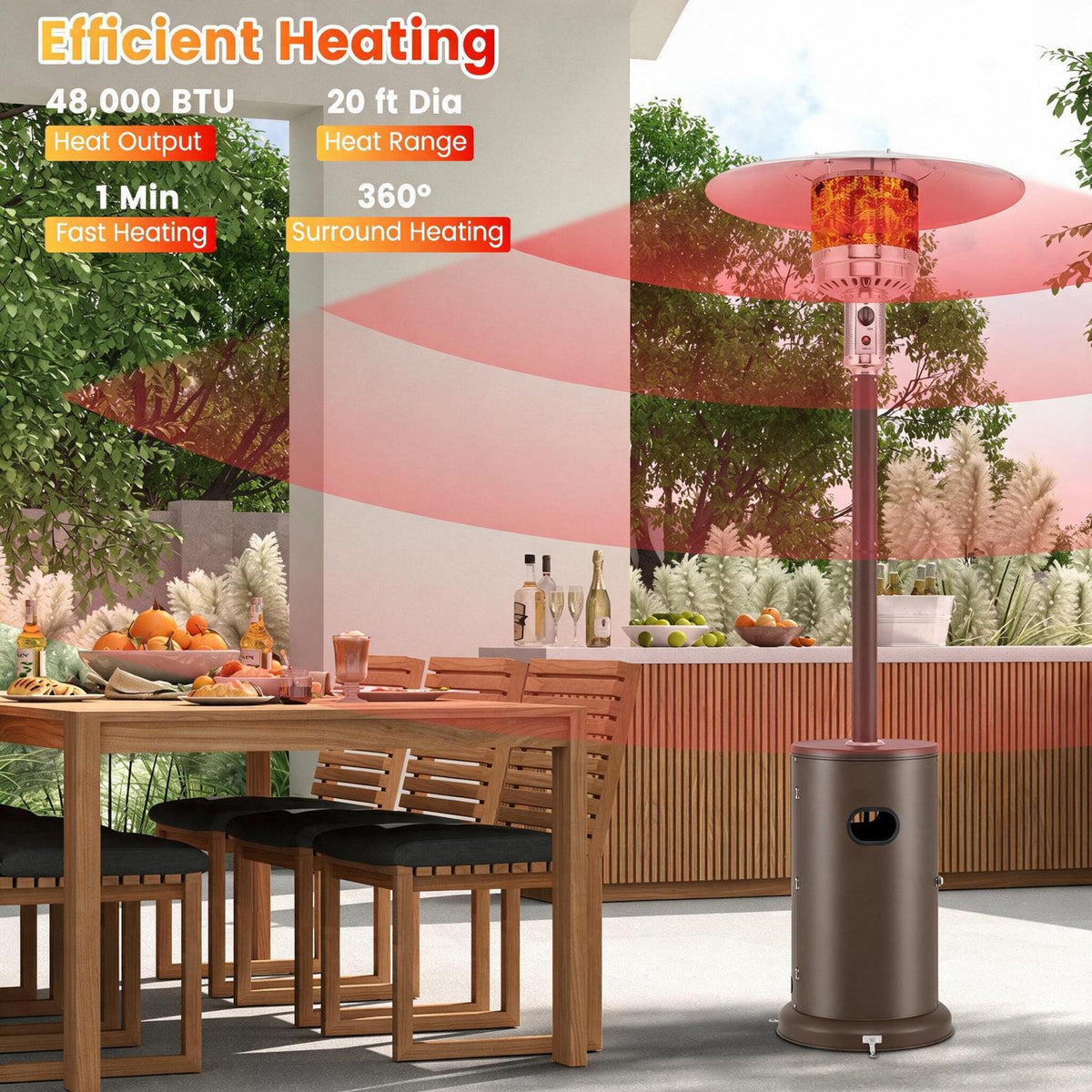 50000 BTU Propane Patio Heater with Round Table Design-Brown