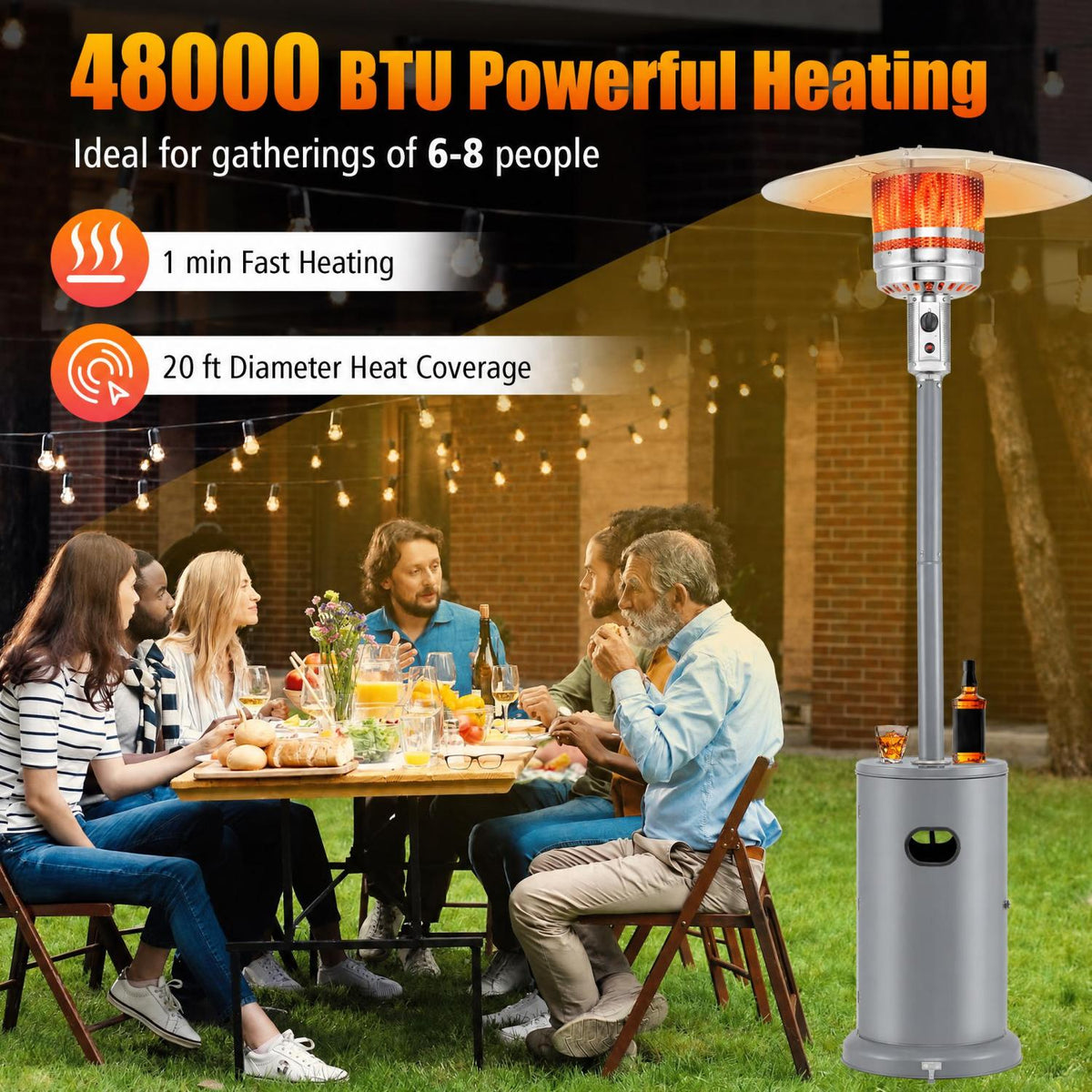 50000 BTU Propane Patio Heater with Round Table Design-Gray