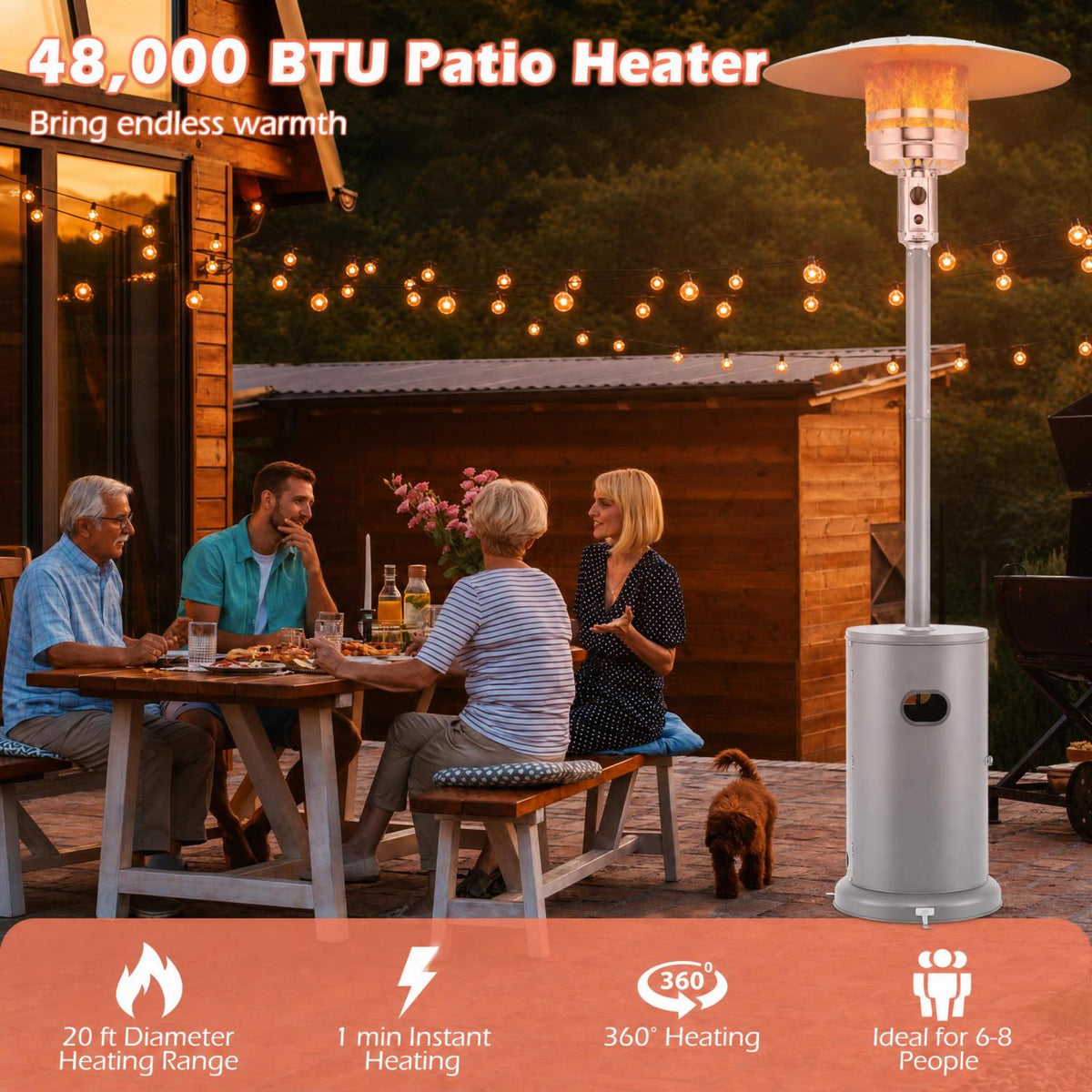 50000 BTU Propane Patio Heater with Round Table Design-Gray