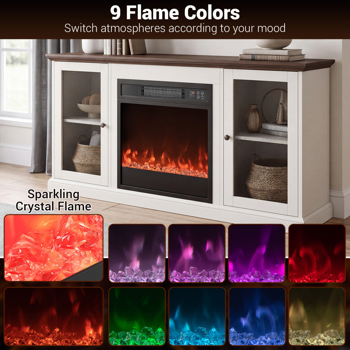 5000 BTU 18-Inch Electric Fireplace Insert with Remote Control and Brightness-Black