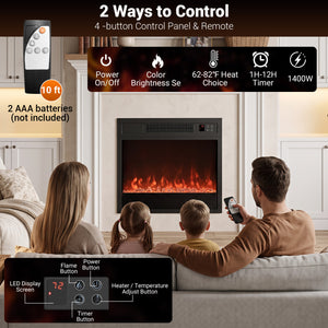 5000 BTU 18-Inch Electric Fireplace Insert with Remote Control and Brightness-Black