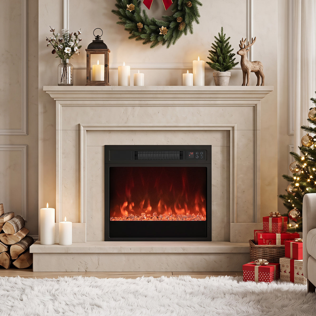 5000 BTU 18-Inch Electric Fireplace Insert with Remote Control and Brightness-Black