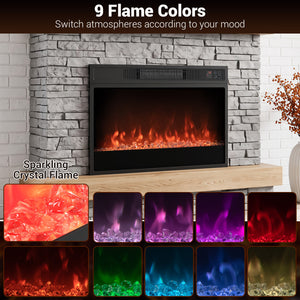 5000 BTU 23-Inch Electric Fireplace Insert with Remote Control and Brightness-Black