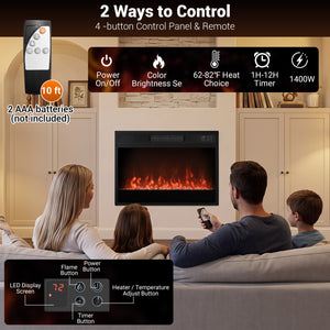 5000 BTU 23-Inch Electric Fireplace Insert with Remote Control and Brightness-Black