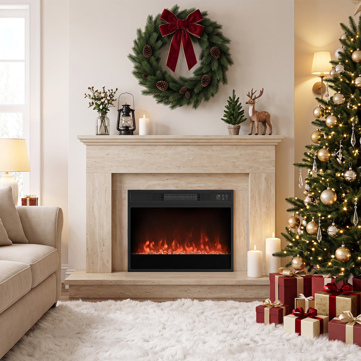 5000 BTU 23-Inch Electric Fireplace Insert with Remote Control and Brightness-Black
