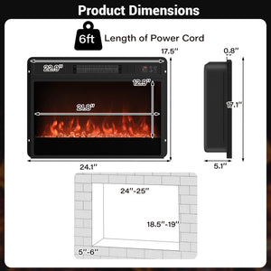 5000 BTU 23-Inch Electric Fireplace Insert with Remote Control and Brightness-Black