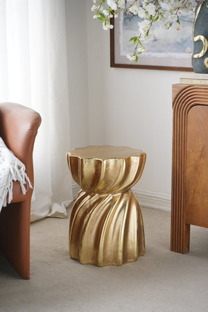 14x14x18.7 Gold Magnesium Accent Stool with Sculptural Swirl Design