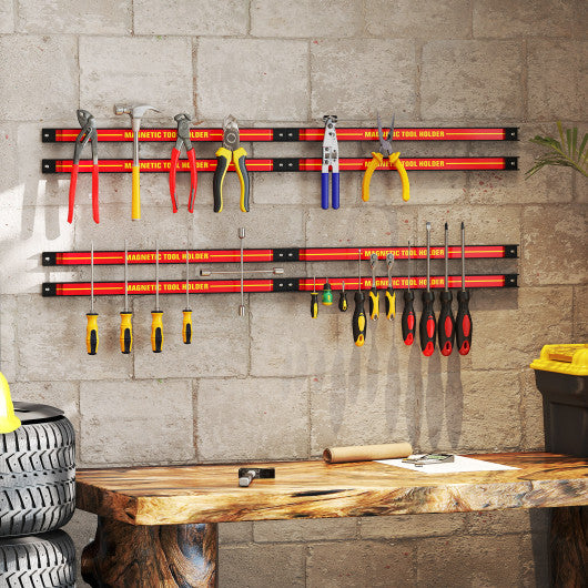 18 Inch Magnetic Tool Holder Strip with Mounting Screws-Red