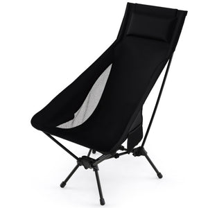 High Back Portable Camping Chair with Compact Carry Bag and Pillow-Black