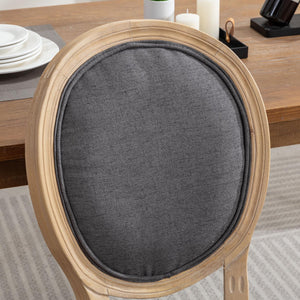 French Style Solid Wood Frame Antique Linen Dining Chair, Set of 2