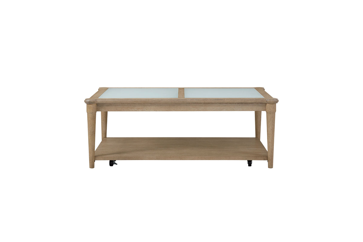 Frosted Glass Top Cocktail Table With Casters - Sand by Couch.com