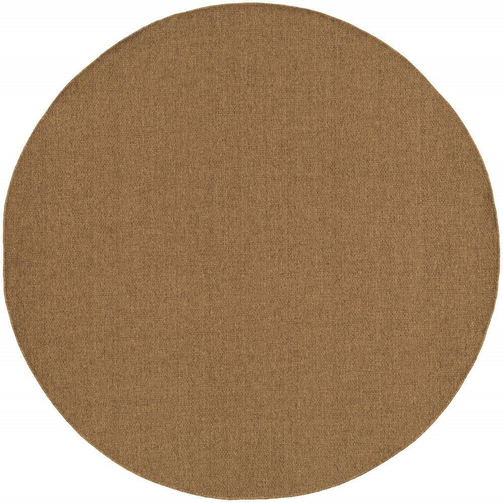 8' X 8' Tan Round Stain Resistant Indoor Outdoor Power Loomed Area Rug
