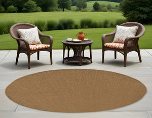 8' X 8' Tan Round Stain Resistant Indoor Outdoor Power Loomed Area Rug