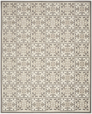 9' X 12' Ivory And Grey Fleur De Lis Stain Resistant Non Skid Area Rug