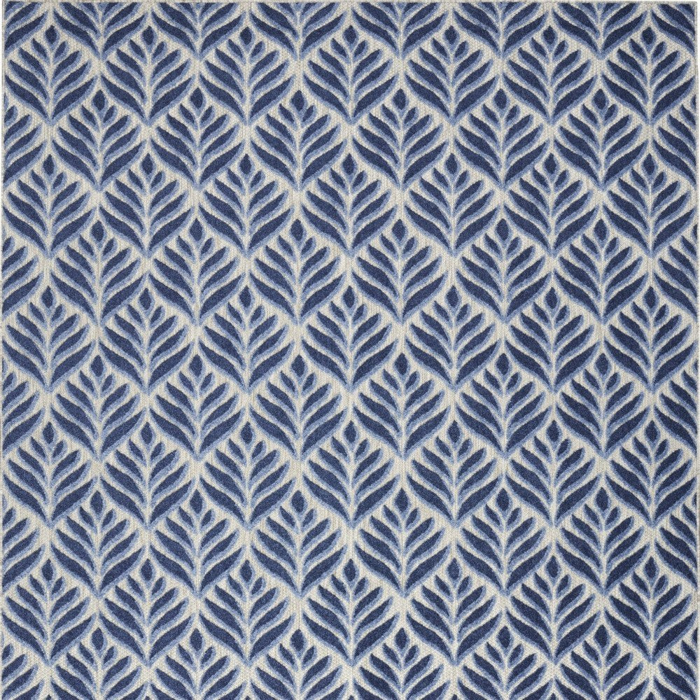 9' X 12' Blue Floral Stain Resistant Non Skid Area Rug