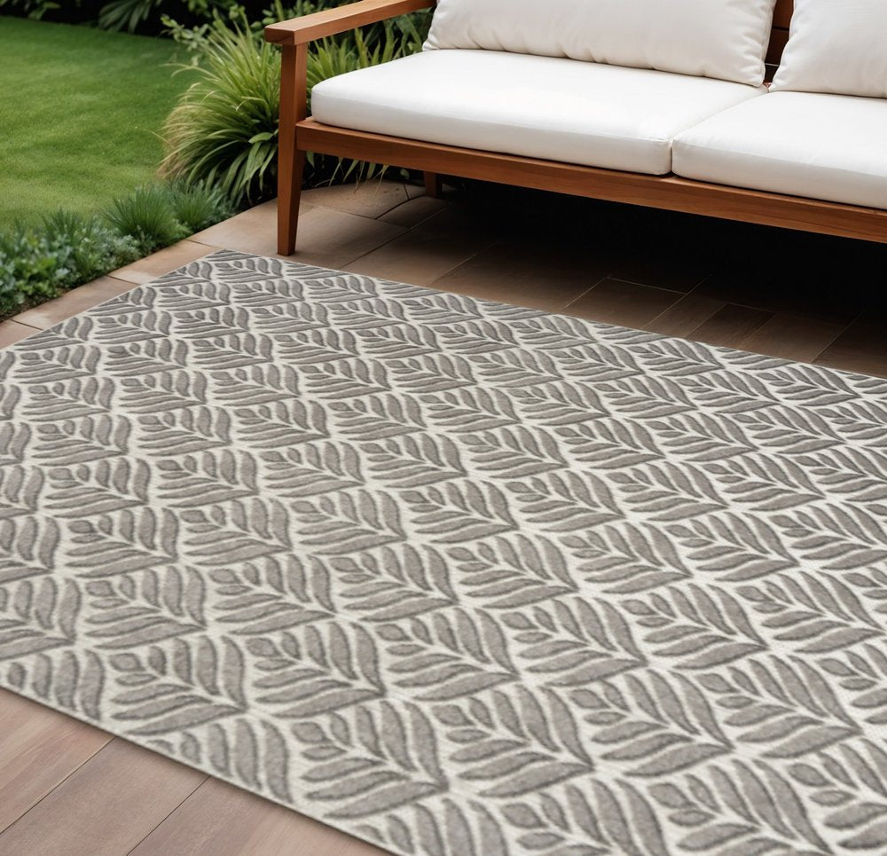 9' X 12' Charcoal Floral Stain Resistant Non Skid Area Rug