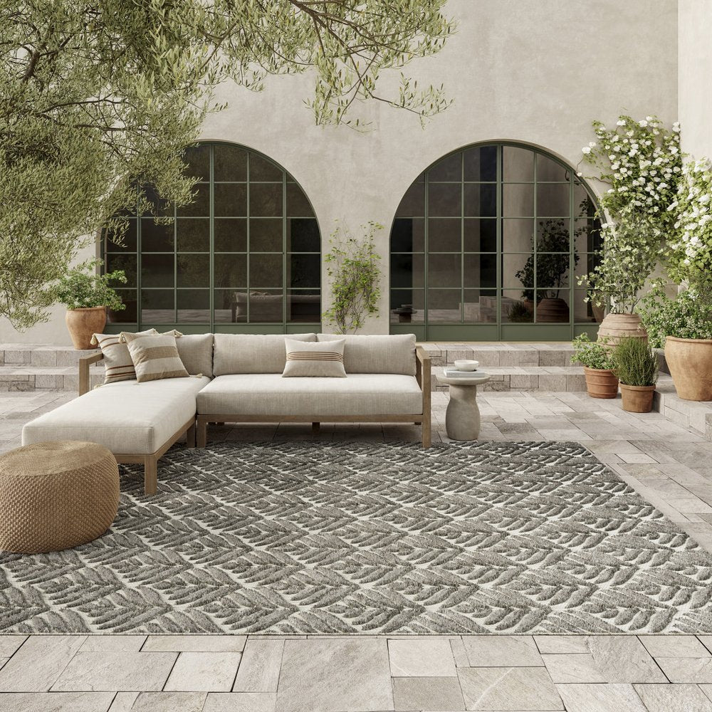9' X 12' Charcoal Floral Stain Resistant Non Skid Area Rug