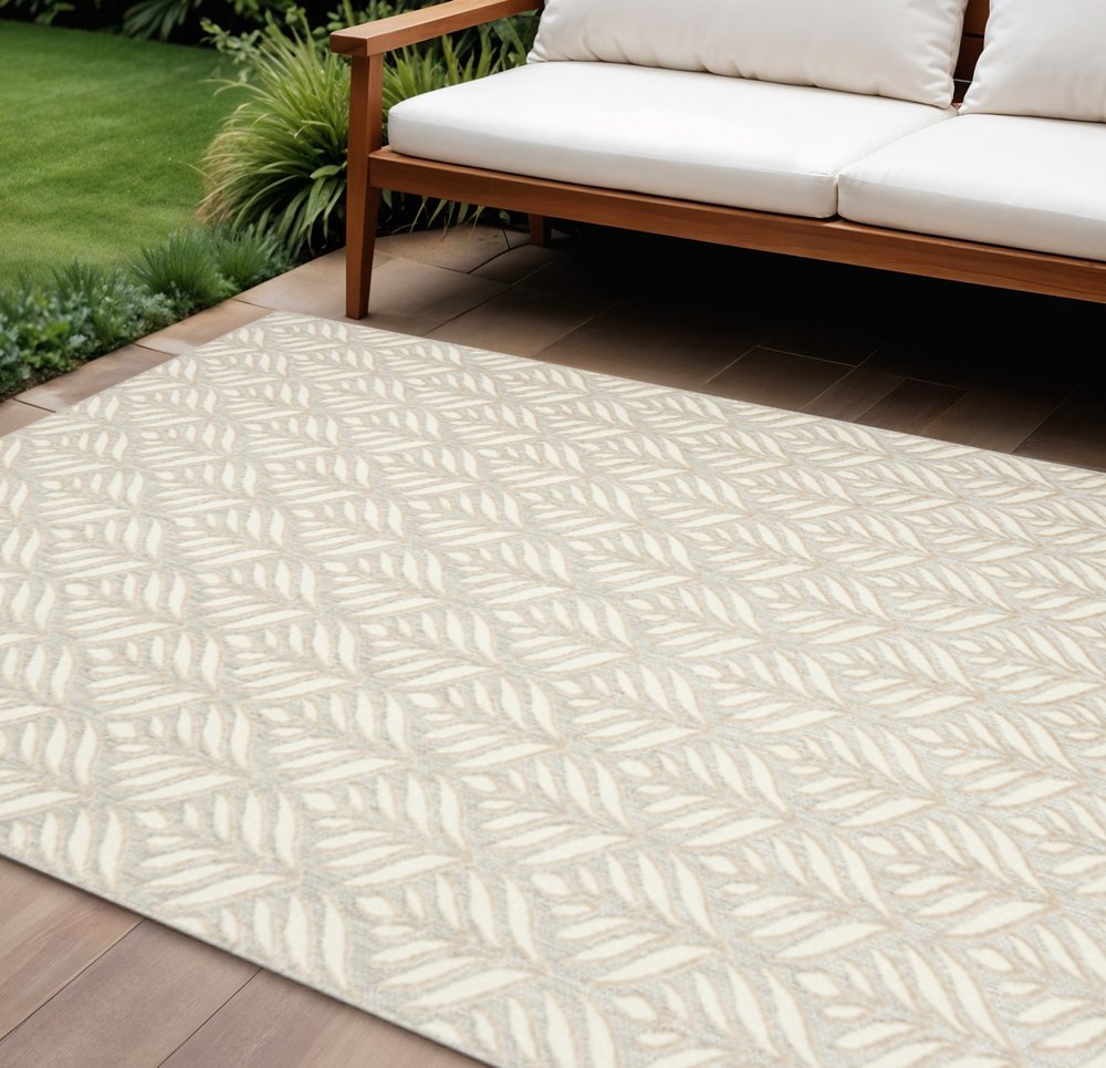 9' X 12' Ivory And Grey Floral Stain Resistant Non Skid Area Rug