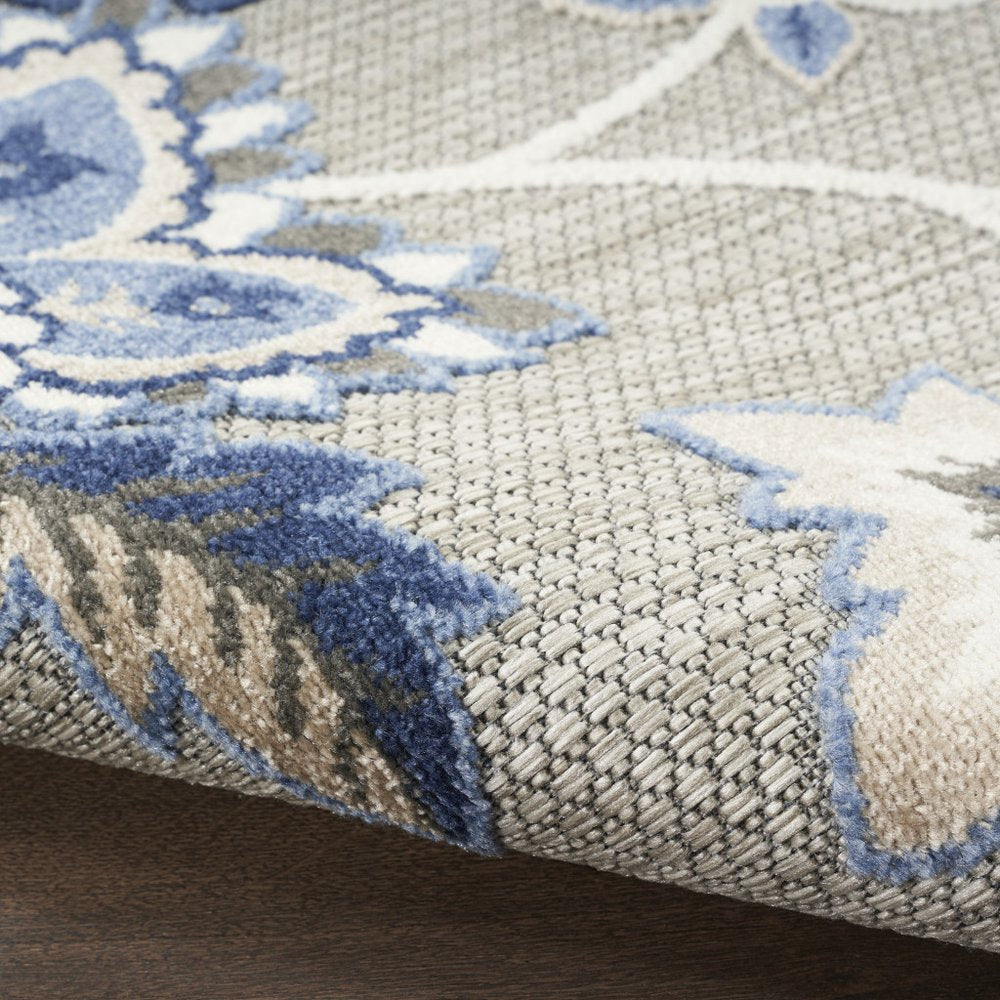 4' X 6' Blue And Grey Floral Stain Resistant Non Skid Area Rug