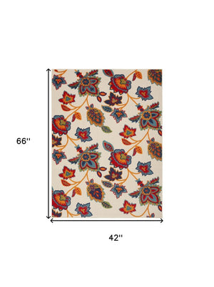 4' X 6' Gray Blue and Orange Floral Non Skid Indoor Outdoor Area Rug