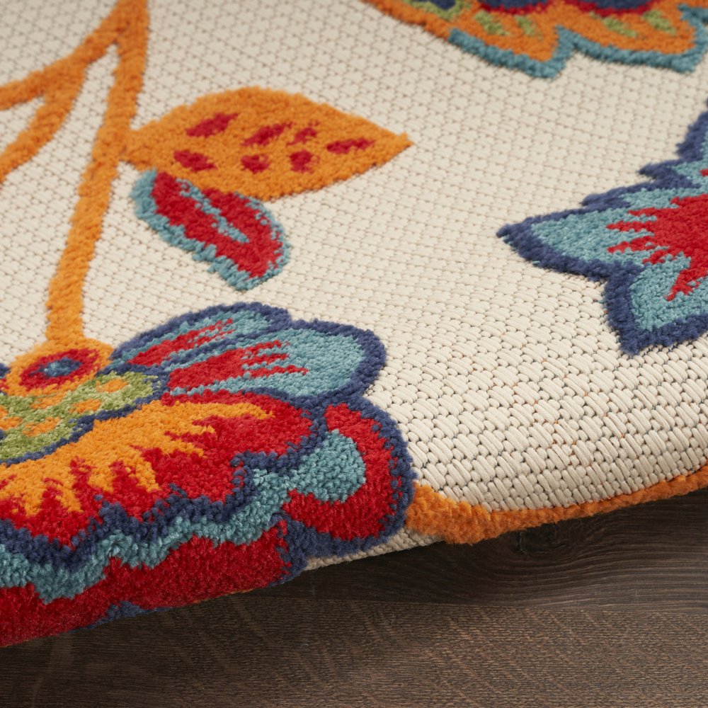 4' X 6' Gray Blue and Orange Floral Non Skid Indoor Outdoor Area Rug