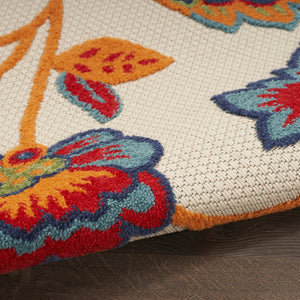 4' X 6' Gray Blue and Orange Floral Non Skid Indoor Outdoor Area Rug