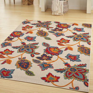 4' X 6' Gray Blue and Orange Floral Non Skid Indoor Outdoor Area Rug
