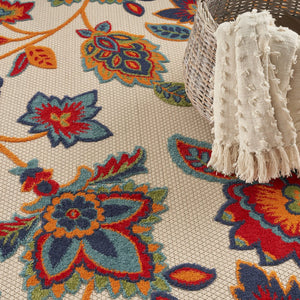4' X 6' Gray Blue and Orange Floral Non Skid Indoor Outdoor Area Rug